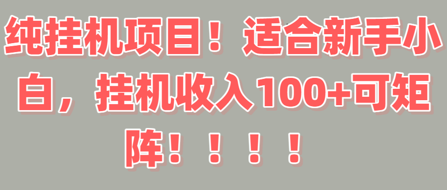 纯挂机项目!适合新手小白,挂机收入100+可矩阵!!!