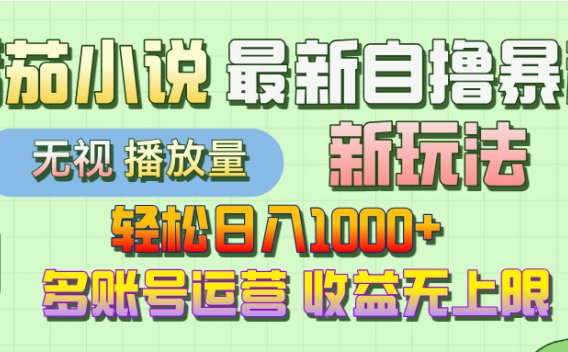 【最新】番茄小说自撸暴利新玩法!轻松日入1000+,无视播放量,可放大,收益无上限!