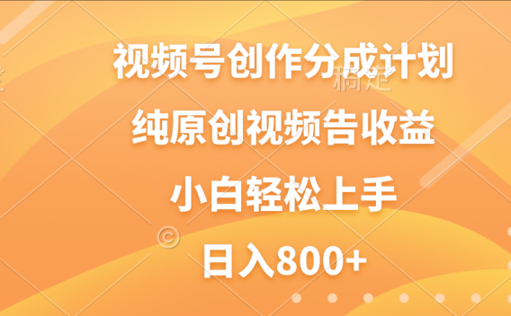 视频号创作分成计划,纯原创视频告收益,新手小白轻松上手,日入800+