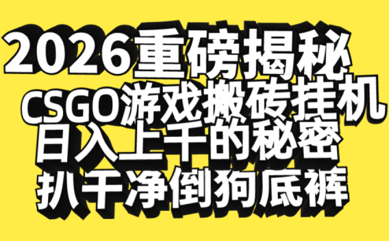 2026开年重磅解密，CSGO游戏搬砖挂机日入上千的秘密，把倒狗的底裤扒干净，毫无保留