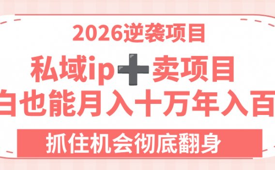 2026逆袭项目-私域ip+卖项目，小白也能月入十万年入百万，抓住机会彻底翻身！