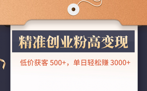 精准创业粉高变现！低价获客 500+，单日轻松赚 3000+