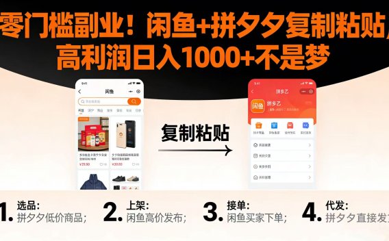 零门槛副业！闲鱼 + 拼夕夕复制粘贴，高利润日入 1000 + 不是梦