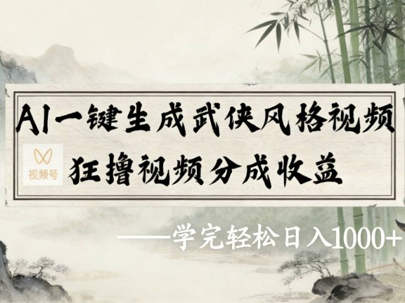 2026年视频号AI一键生成武侠风格视频,狂撸视频号分成收益,学完轻松日入1000+