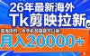 26年最新海外Tk剪映拉新,蓝海项目,会手机剪辑就可以做,月入20000+